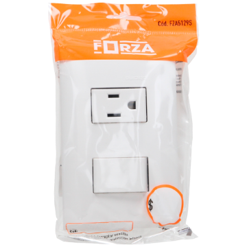 PLACA CON UN INTERRUPTOR SENCILLO Y CONTACTO 2P+T C/PROTEC INFANTIL BLANCO BTICINO FORZA FZA5129S
